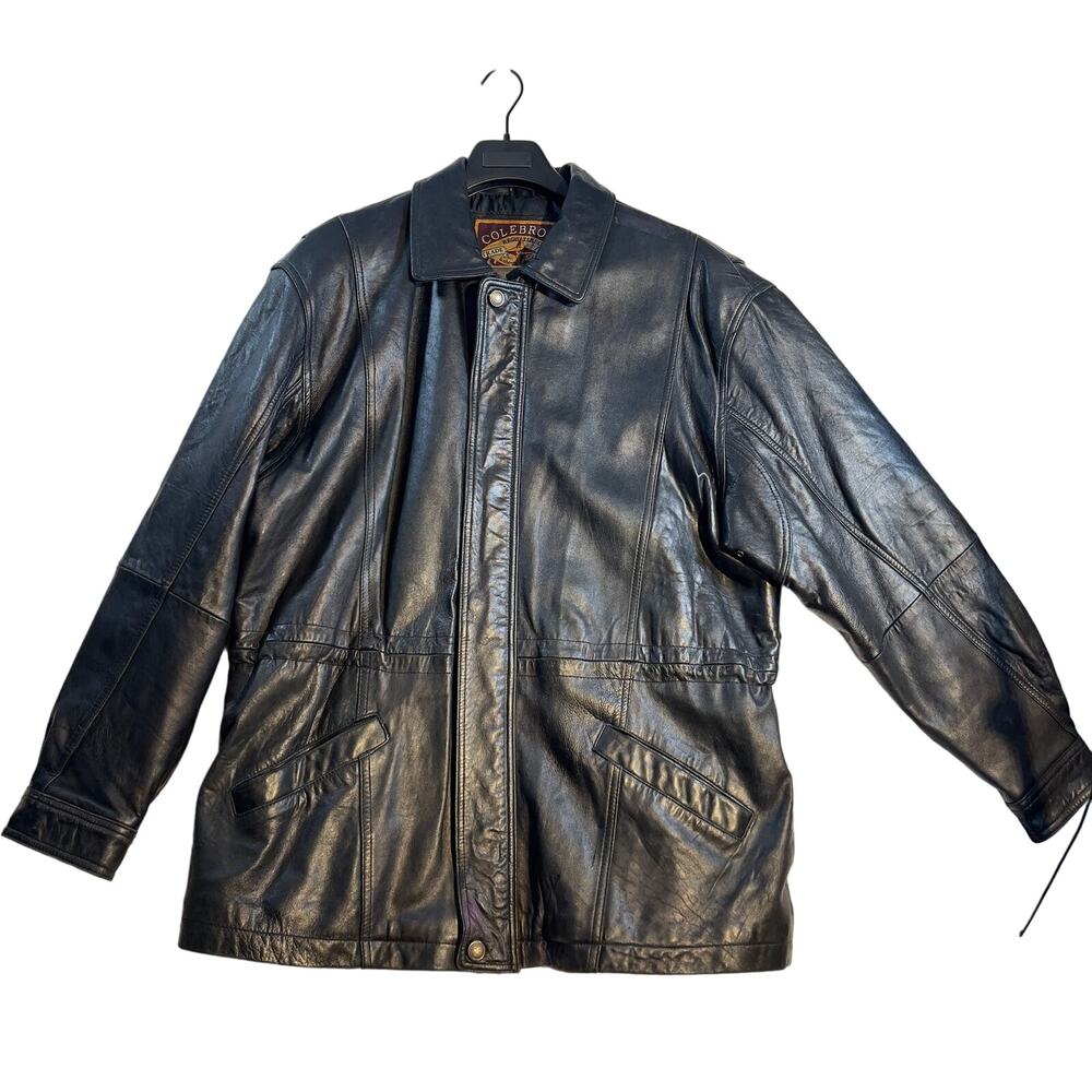 Colebrook Co. Lined Leather Coat Men's Large Drawstring Waist Cinch Zip & Snap